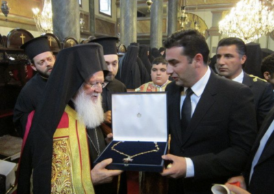 H.H Bartholomew I Archbishop of Constantinople New Rome and Ecumenical Patriarch,invested Knight Grand Collar Eagle of Georgia by the Grand Master H.R.H. The Crown Prince Davit of Georgia,in the Fener, Istanbul, Turkey
